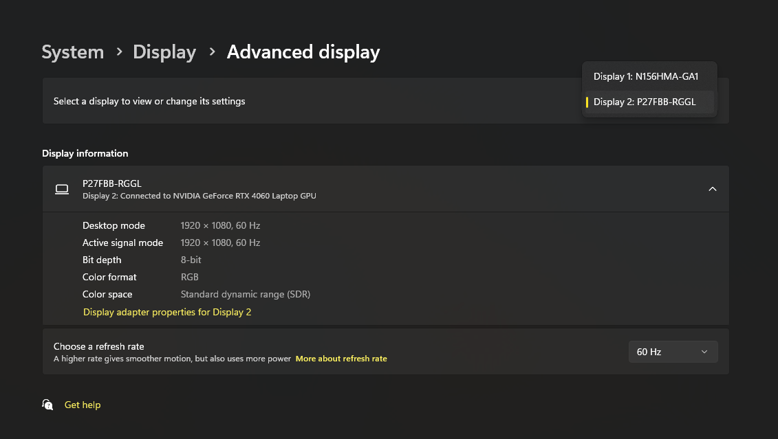 Placeholder image showing monitor selection dropdown